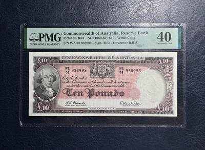 收藏联盟Quantum Auction 第378期拍卖  - 澳大利亚1960-65年10镑 PMG40 澳大利亚珍品 悉尼殖民地建立者 亚瑟菲利普上将