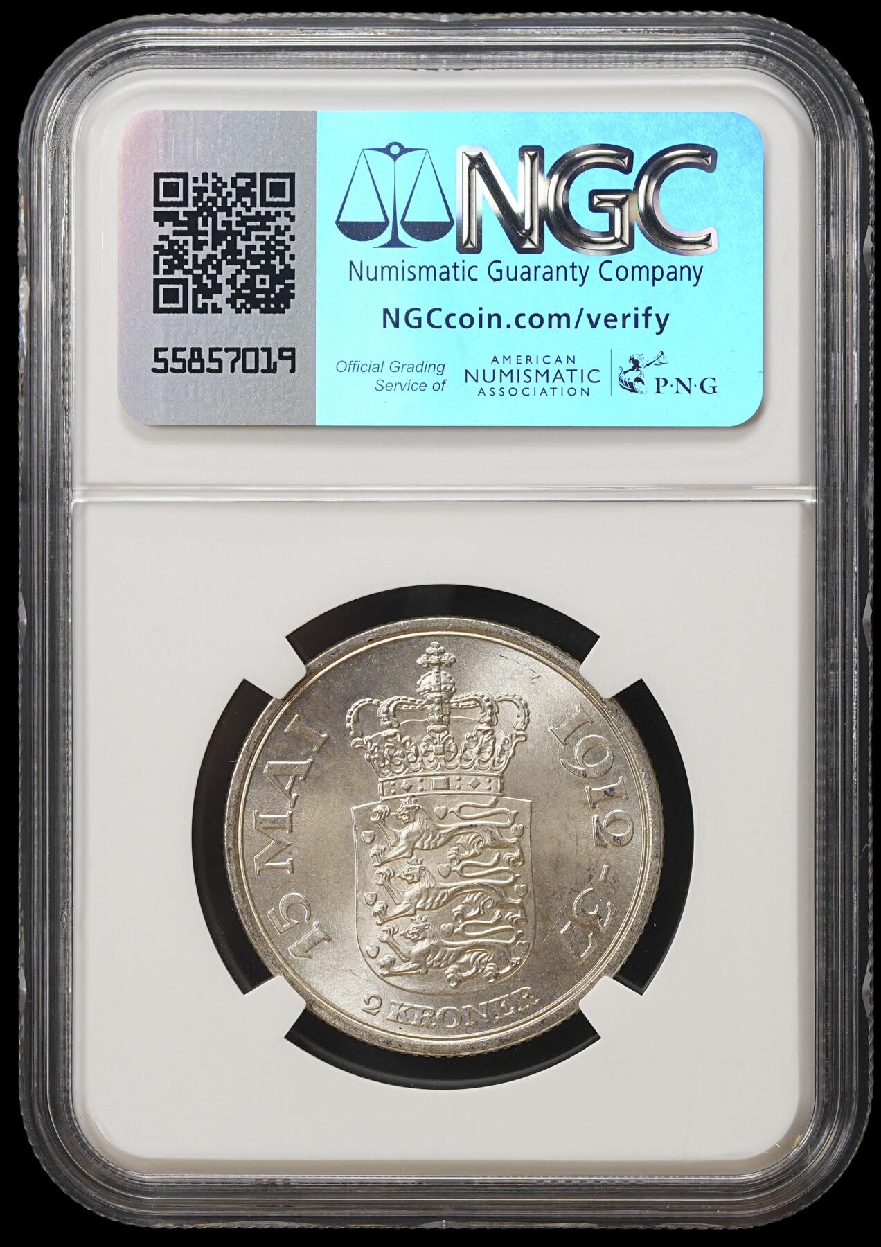 修遠堂世界钱币第四十期 全场包邮 NGC MS64 1937年丹麦国王登基25周年纪念2克朗银币