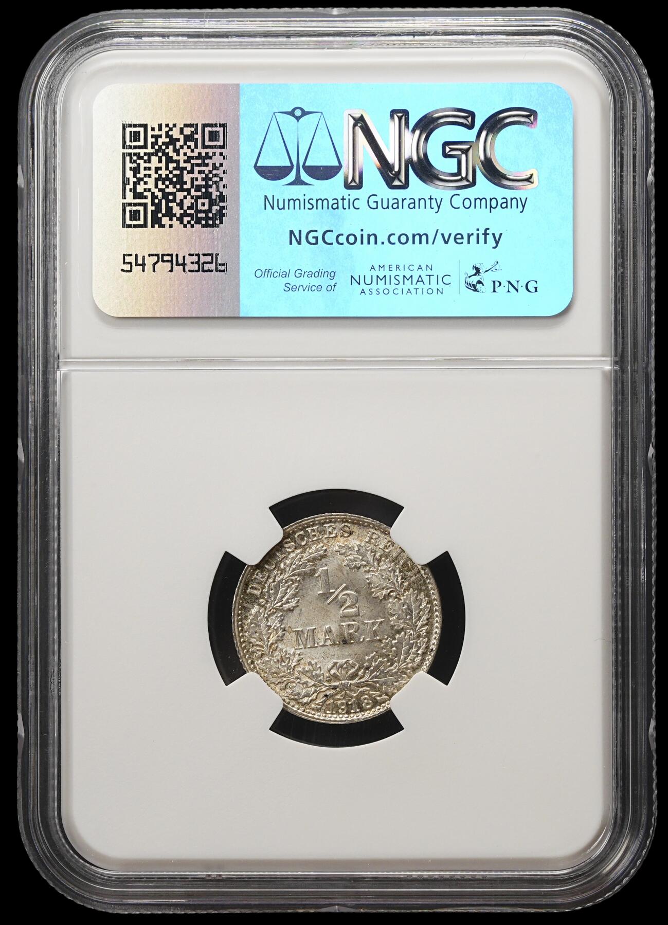 修遠堂世界钱币第四十期 全场包邮 NGC MS67 1918年德国1/2马克银币