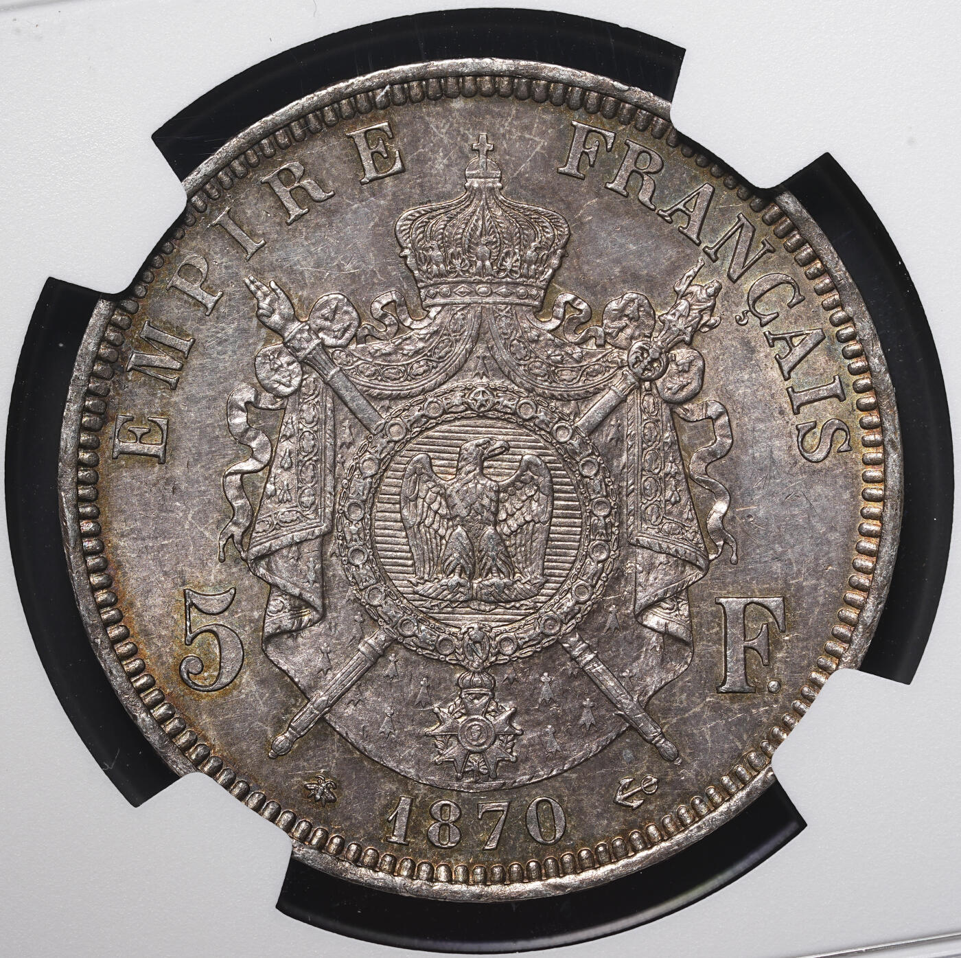 修遠堂世界钱币第四十期 全场包邮 五彩 NGC MS60 1870年拿破仑三世5法郎大银币