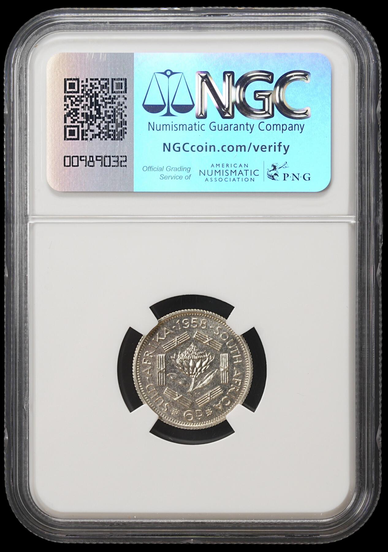 修遠堂世界钱币第四十期 全场包邮 NGC PF66 1958年南非6便士精制银币 仅铸造985枚