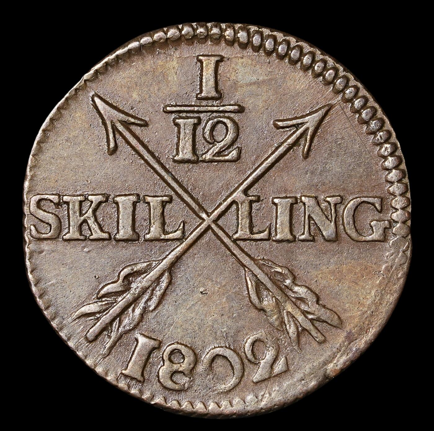 修遠堂世界钱币第四十期 全场包邮 1802年瑞典1/12 SKILLING铜币