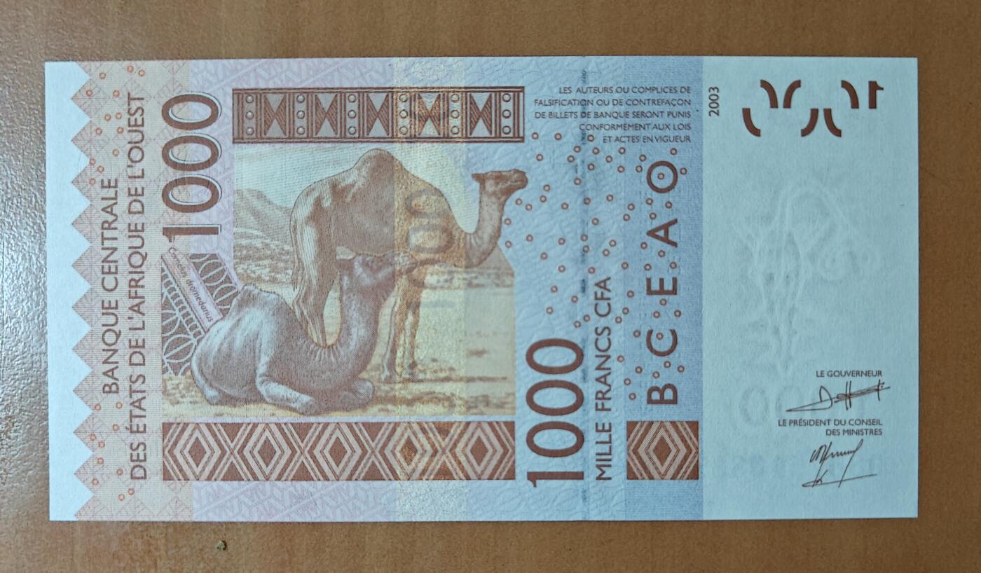 非洲2003年 西非 (K冠) 塞内加尔1000法郎 纸币 全新UNC P715K