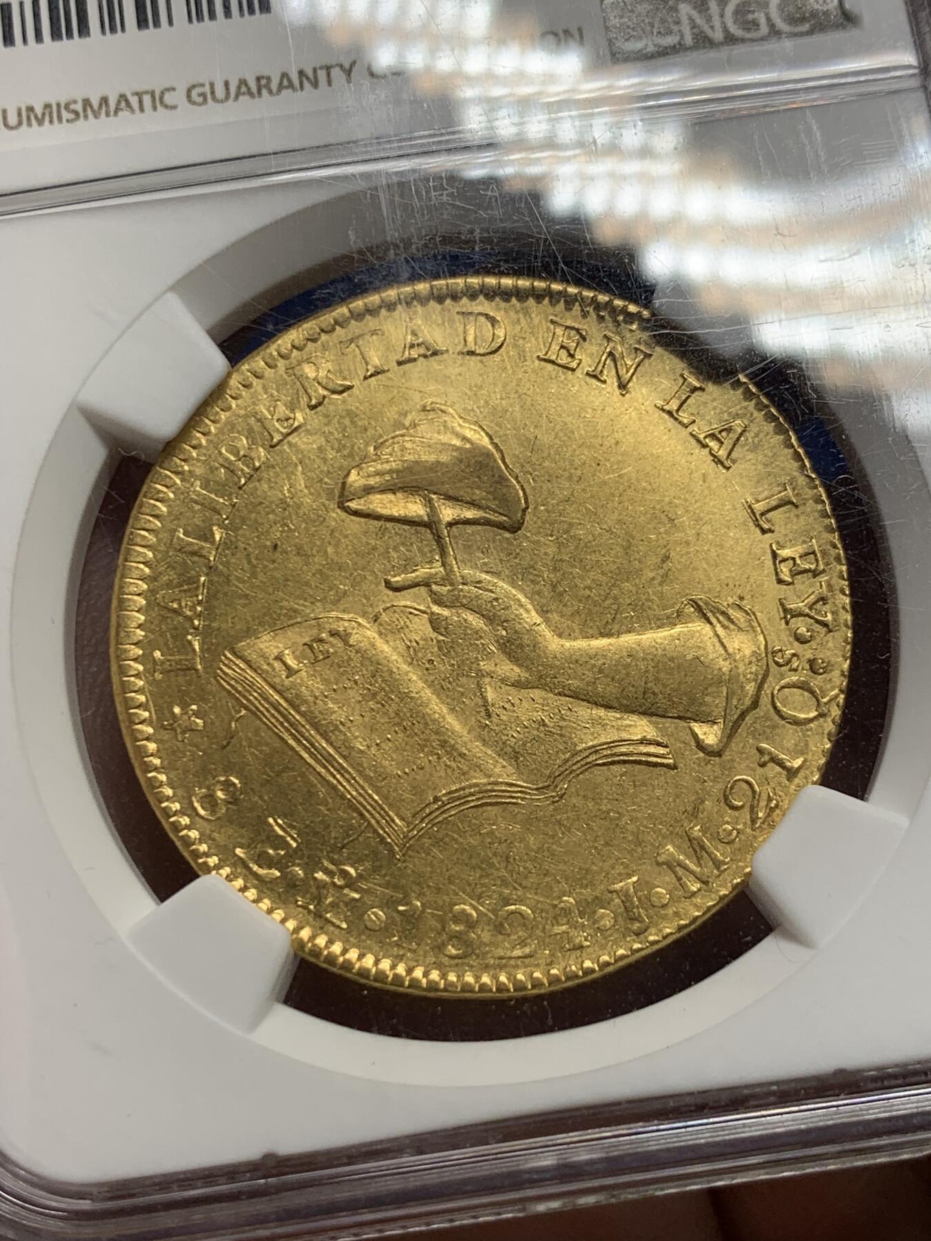 NGC MS61 亚军分墨西哥1824年自由帽鹰洋8埃斯库多大金币墨西哥城