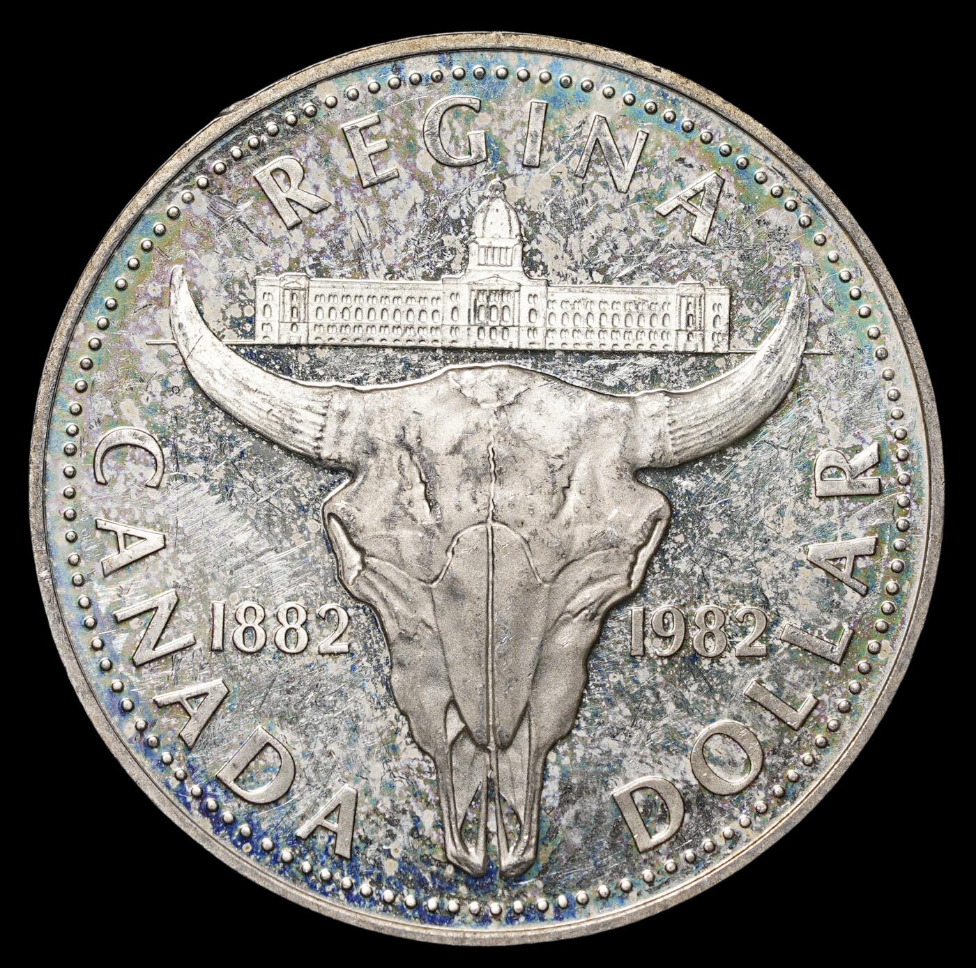 修遠堂世界钱币第四十期 全场包邮 1982年加拿大里贾纳开埠百年纪念1加元大银币 精制 23.33g，含银50%