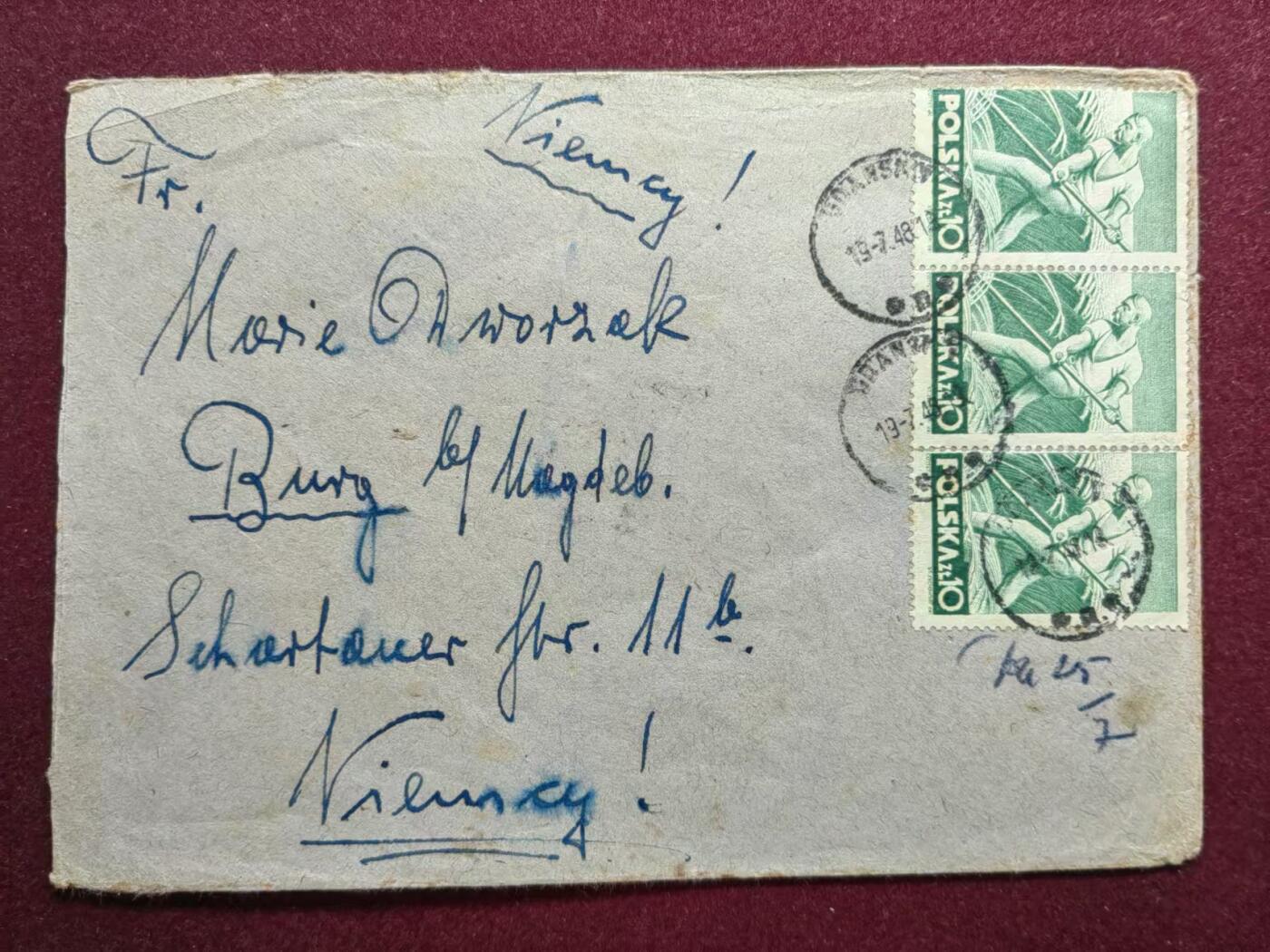 联合阁邮币社™ ——“邮品专场0佣金”多多支持 波兰1948年 实寄邮封背完整落地戳