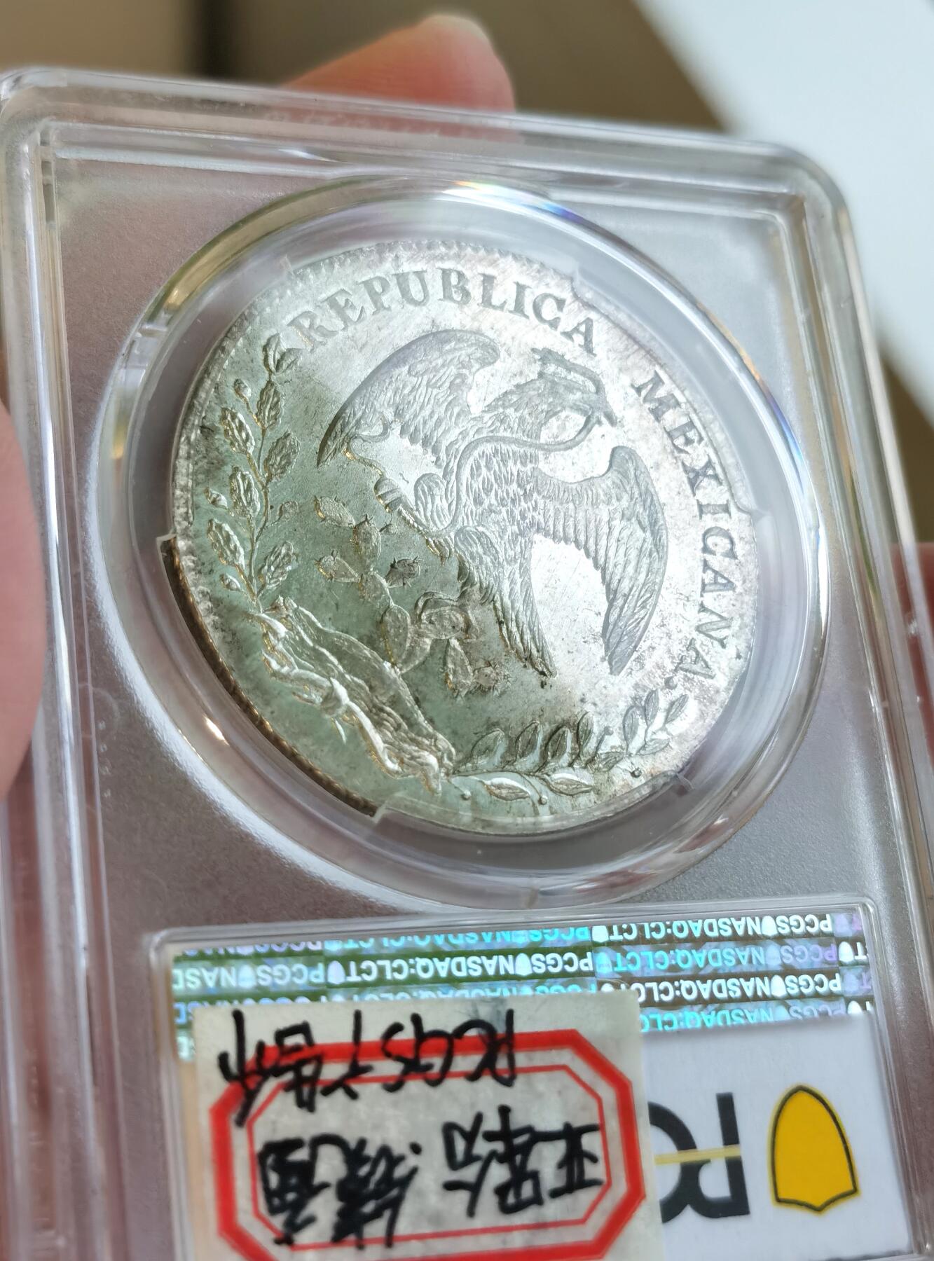 博洋堂世界钱币拍卖第092期（全场包邮） PCGS MS65 墨西哥1884年GA AH版花边鹰洋，少见Ga厂顶级高分，全深打有点初铸状态，底板带镜面感，收藏一步到位！