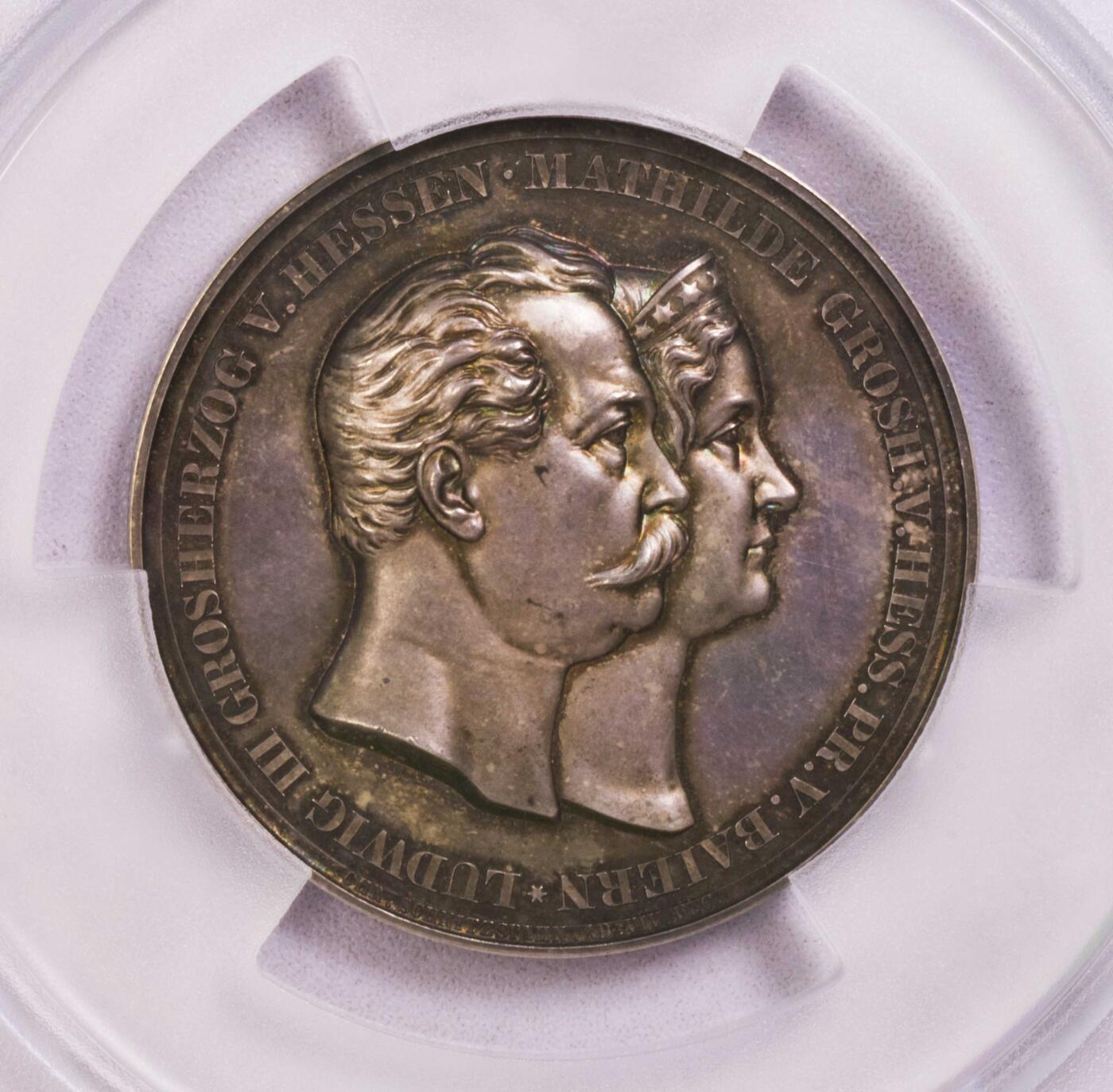 PCGS-SP64 1858黑森达姆斯塔特双头女神大银章唯一冠军