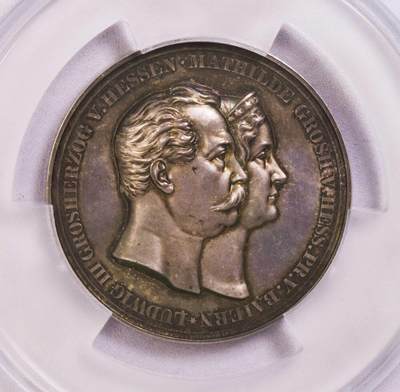 PCGS-SP64 1858黑森达姆斯塔特双头女神大银章唯一冠军 - PCGS-SP64 1858黑森达姆斯塔特双头女神大银章唯一冠军