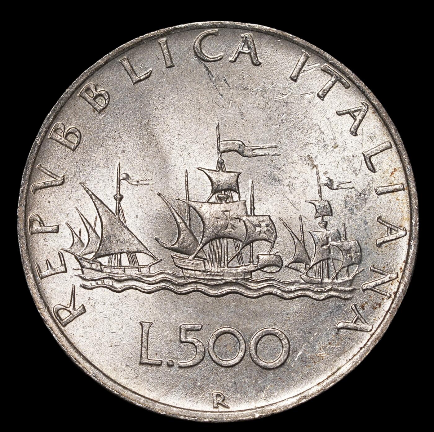 修遠堂世界钱币第四十期 全场包邮 1960年意大利帆船500里拉银币 11g，含银83.5% 完全未流通品