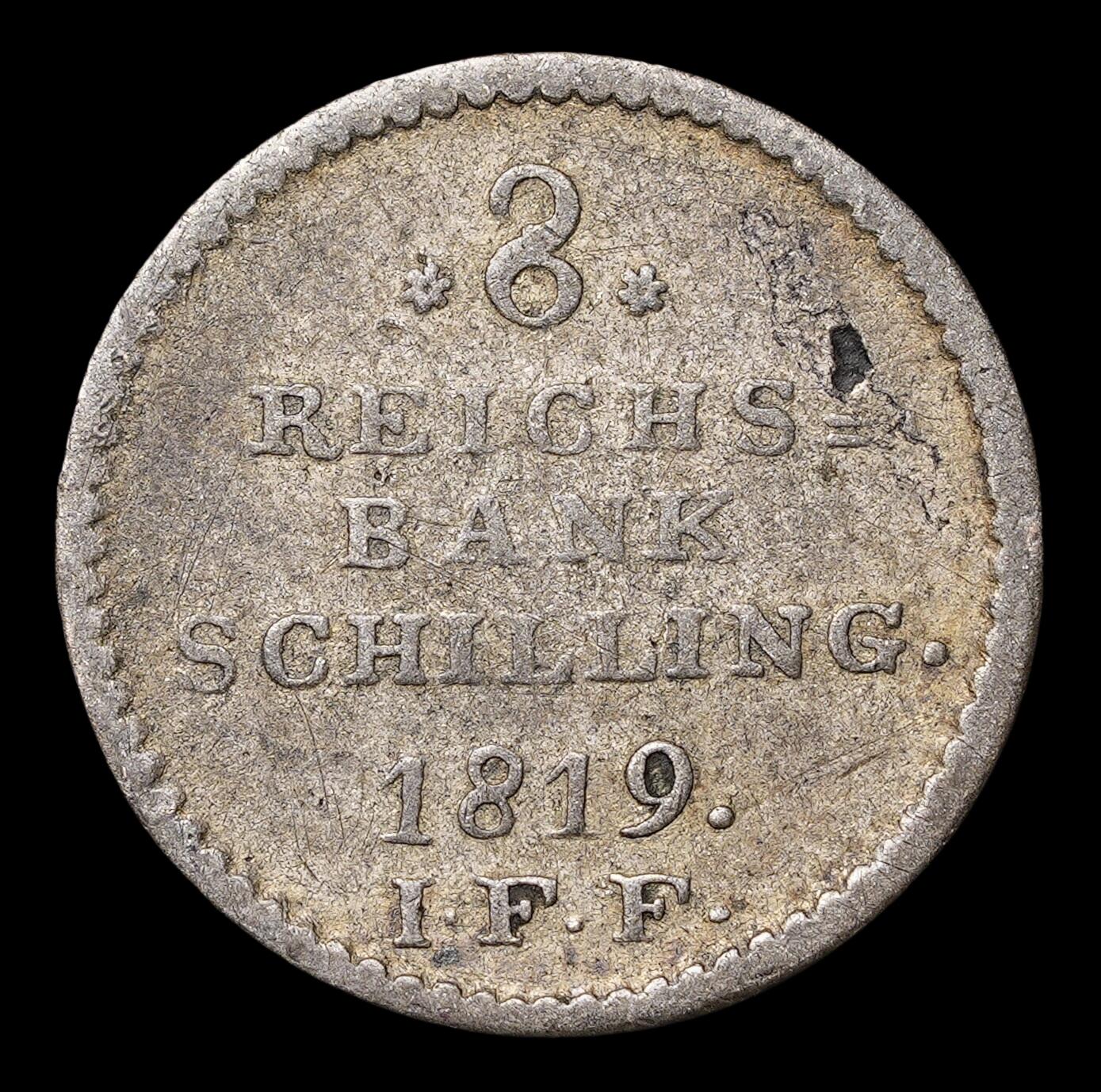 修遠堂世界钱币第四十期 全场包邮 1819年丹麦8 rigsbankskilling小银币