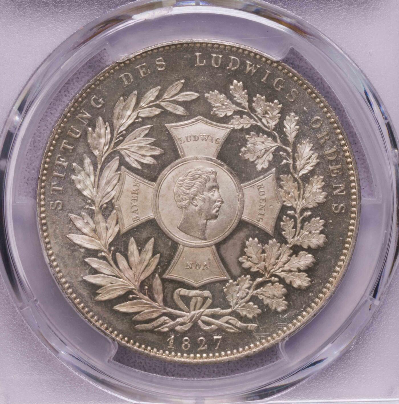 PCGS-MS65 1827巴伐利亚路德维西勋章泰勒大银币唯一冠军