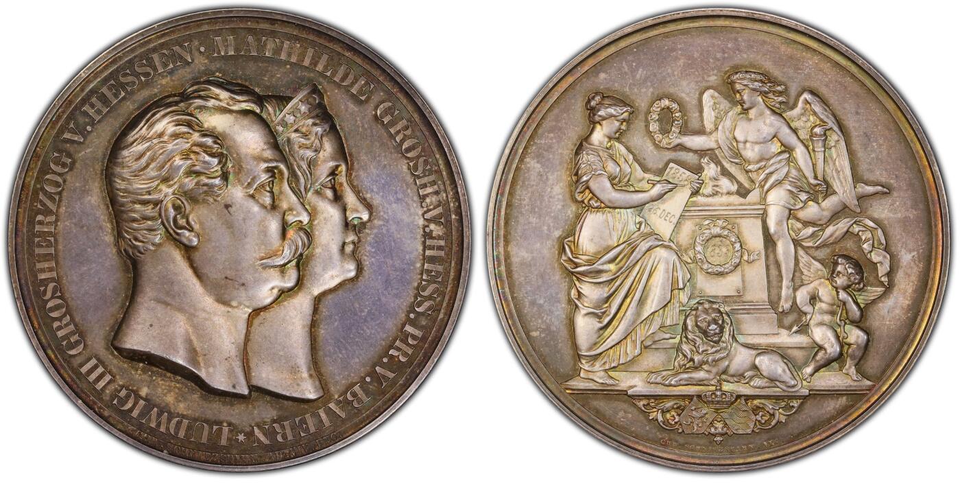 PCGS-SP64 1858黑森达姆斯塔特双头女神大银章唯一冠军