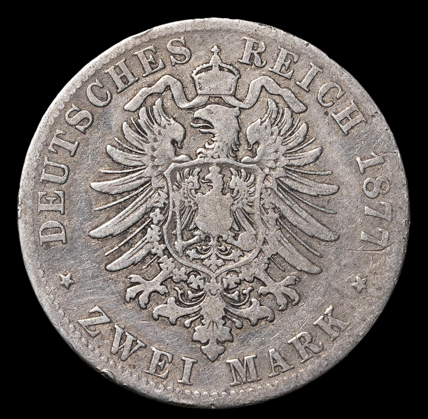 修遠堂世界钱币第四十期 全场包邮 1877年巴伐利亚2马克银币