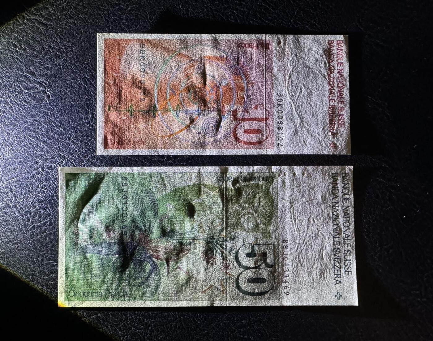 收藏联盟Quantum Auction 第378期拍卖  瑞士1990年10法郎和1988年50法郎 品相AU+到UNC-  细节如图 