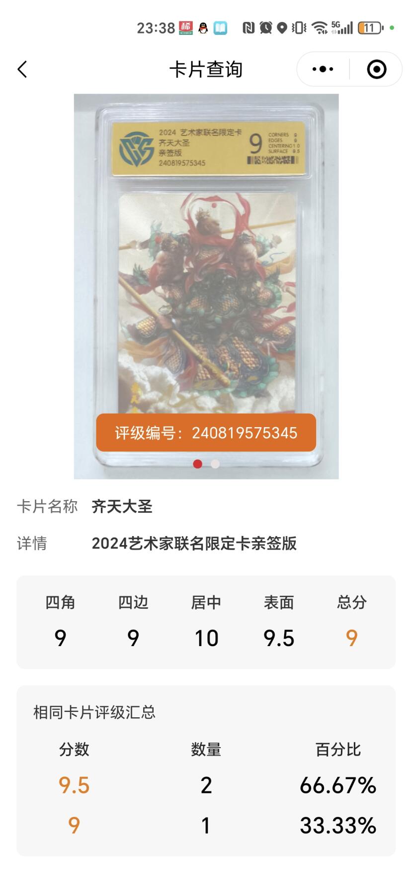 阳大大卡牌超级大甩拍第17期（持续收拍品，进群福利早知道） 张墨一 西游齐天大圣 亲签 全网评级仅三张 错过就是一辈子