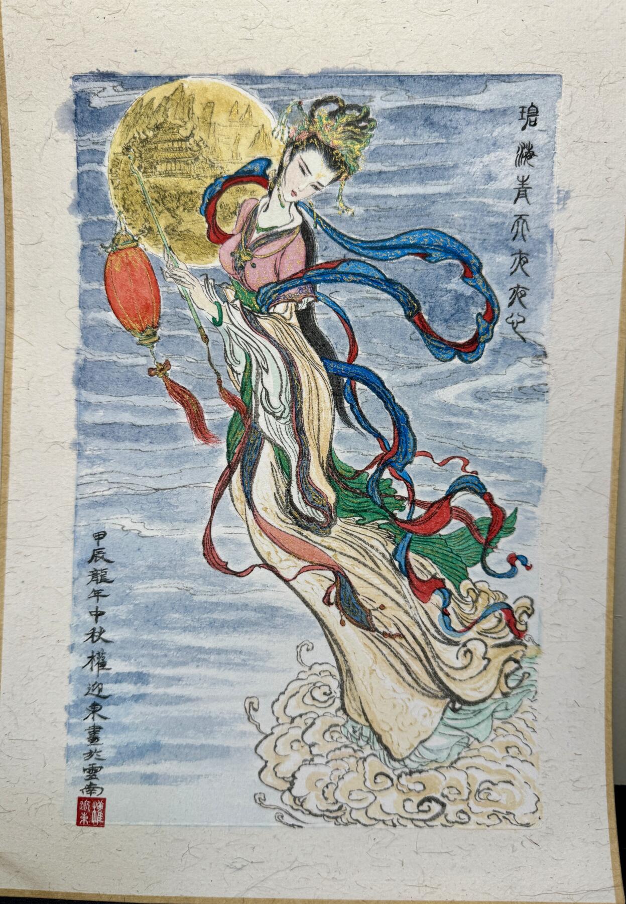 白泽拍卖卡牌手绘专场第7期（故园应露白，凉夜又秋分） 2024 权迎东手绘画 嫦娥奔月 尺寸：21cm*30cm