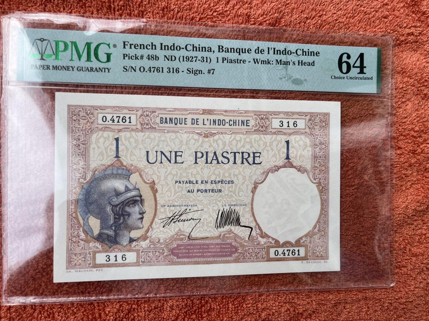 【三泉🏦Quan Se】拍卖第二十四期⚖️ 【PMG64】法属印支1927-31年 经典百年老钞1皮阿斯特（UNC）