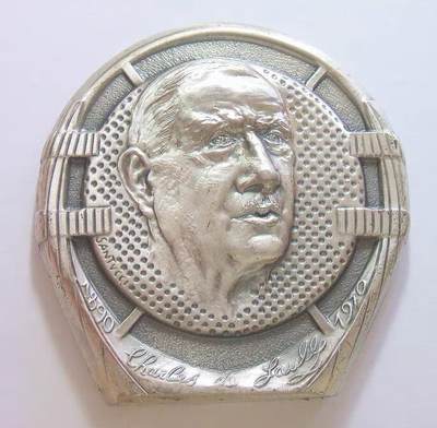 法国1990年戴高乐诞辰100年高浮雕精制超大镀银章 73MM 133.3克 - 法国1990年戴高乐诞辰100年高浮雕精制超大镀银章 73MM 133.3克