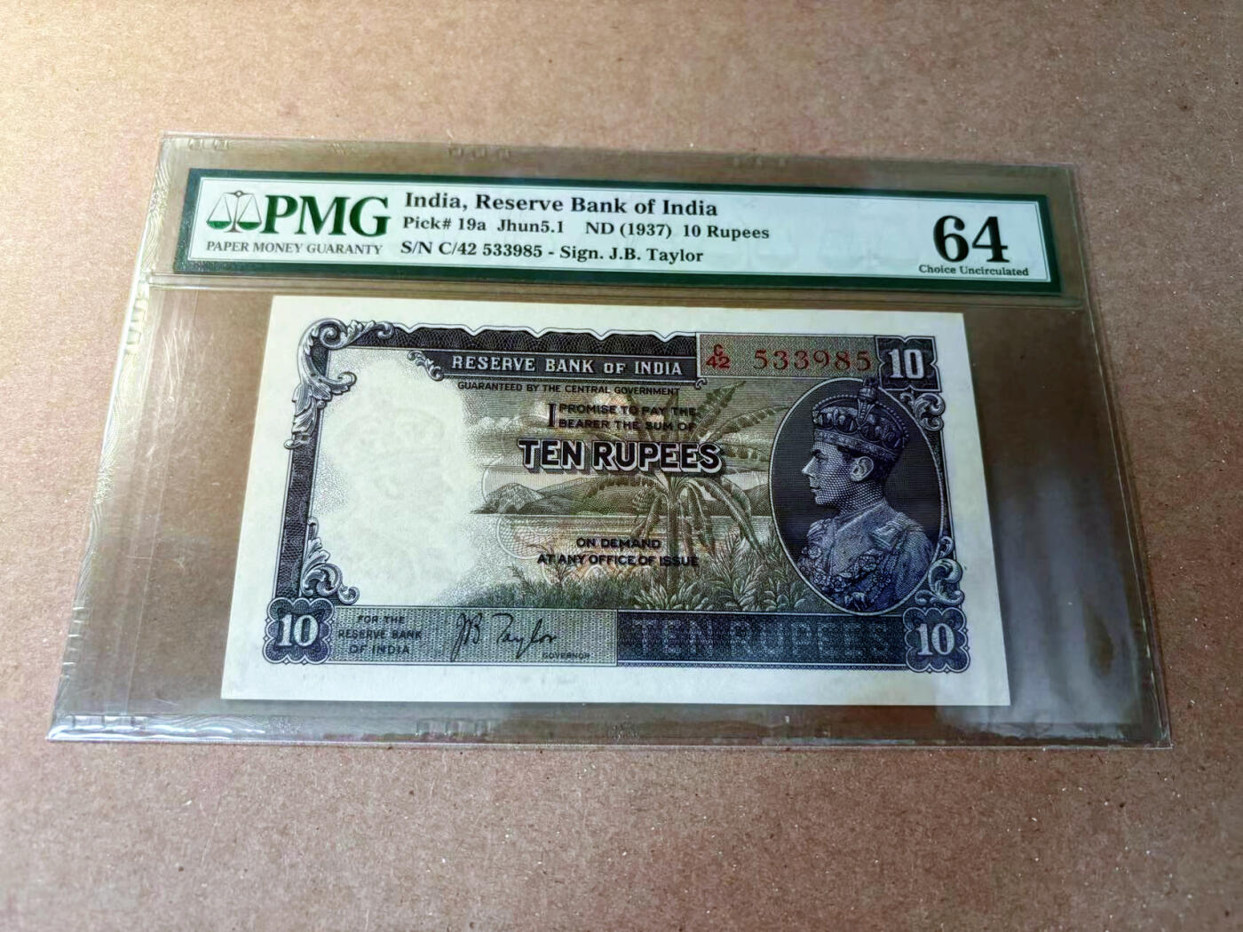 【Blue Auction】✨世界纸币精拍第549期【精】 【无47】印度 1937年10卢比 英王乔六 PMG64 