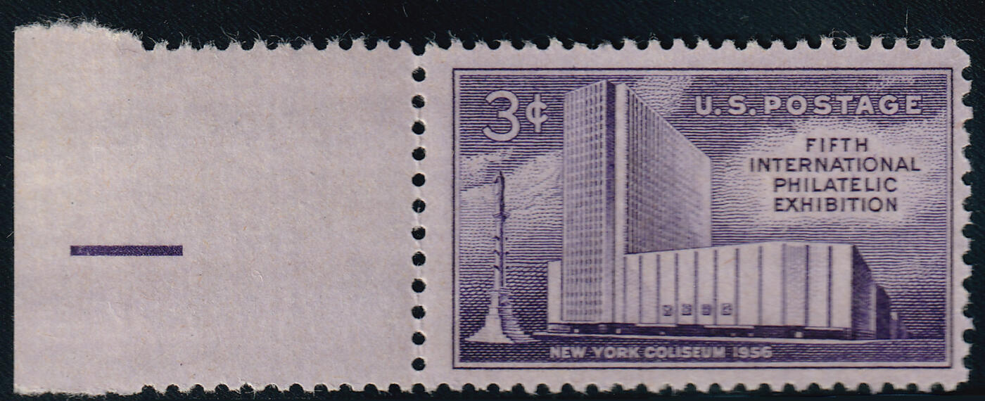 洪涛臻品批发群 精选邮票限时拍卖第七百七十九期  美国1956 纽约国际邮展-邮政大楼 1全带宽边色标 雕刻版新票原胶全品！