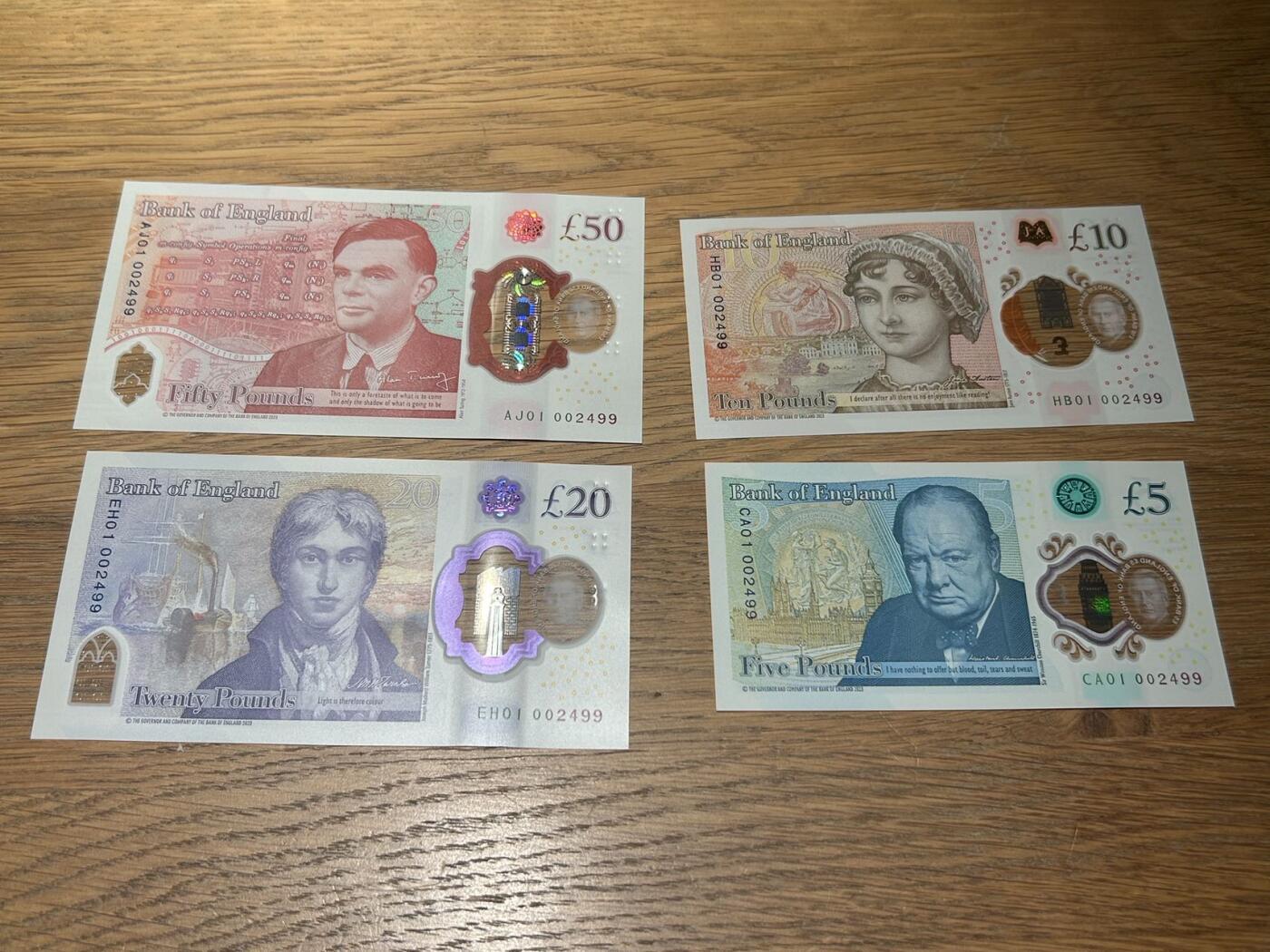 收藏联盟Quantum Auction 第379期拍卖  英国2024年5-50镑首发全同千位号一套 品相全新UNC 查尔斯三世