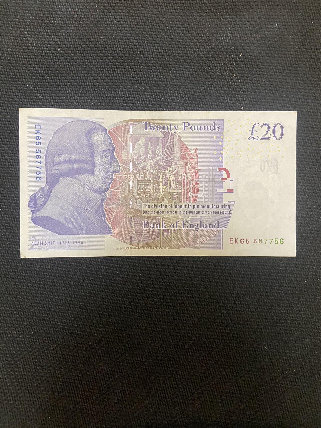 【炜奕收藏】，第十四期，裸钞专场 英国F序列20磅，流通品相