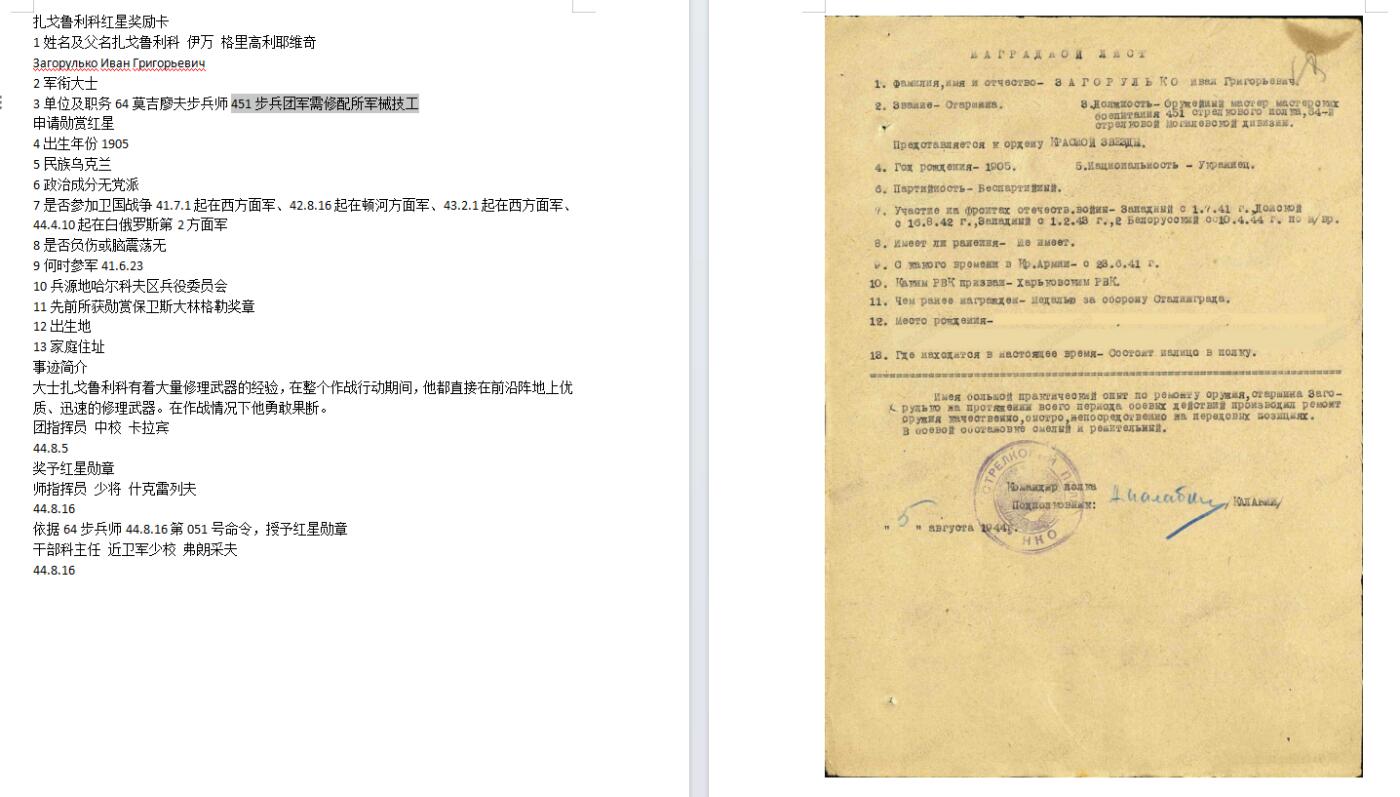 苏联勋章奖章拍卖10月6日晚上九点结束在麦稀奇 有佣金 苏联二战红星 1177032 好品 无磕碰 比较早期的号码 轻微佩戴 Загорулько Иван Григорьевич 451步兵团军需修配所军械技工 战斗中修理军械。特别稀有的兵种。