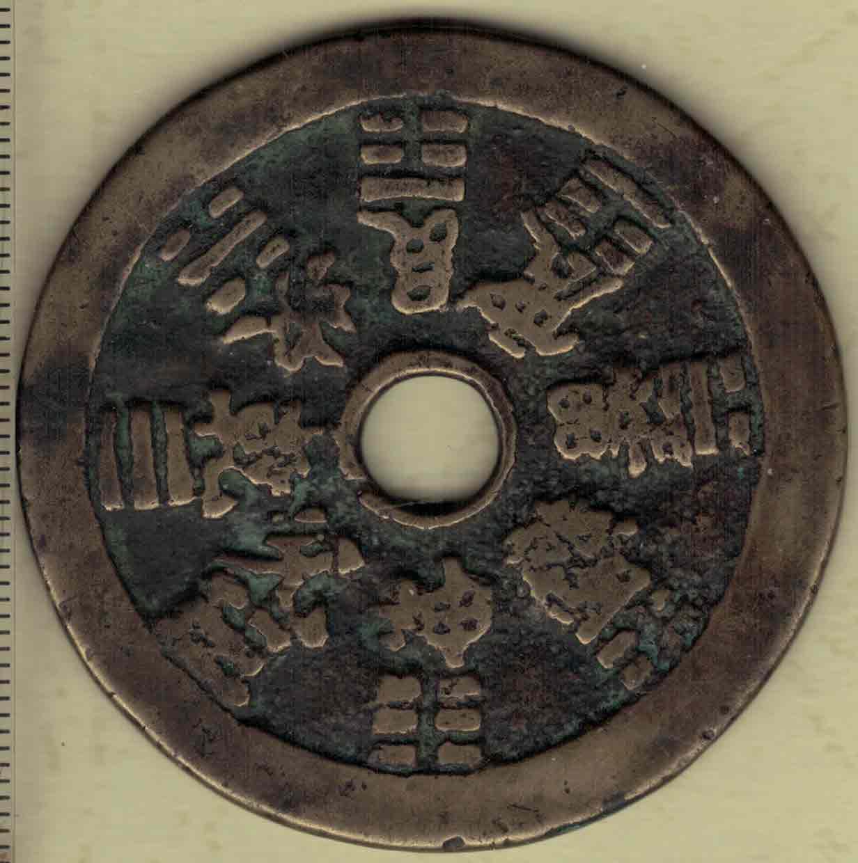 【清】十二生肖背八卦花钱(压胜钱 厌胜钱) 直径见图左标尺刻度 实物图