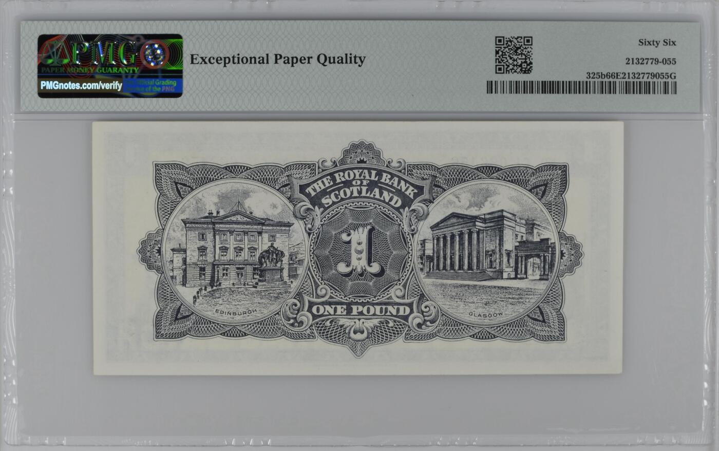 收藏联盟Quantum Auction 第379期拍卖  苏格兰皇家银行1965-67年1镑 PMG66 豹子号头 尾号456顺子