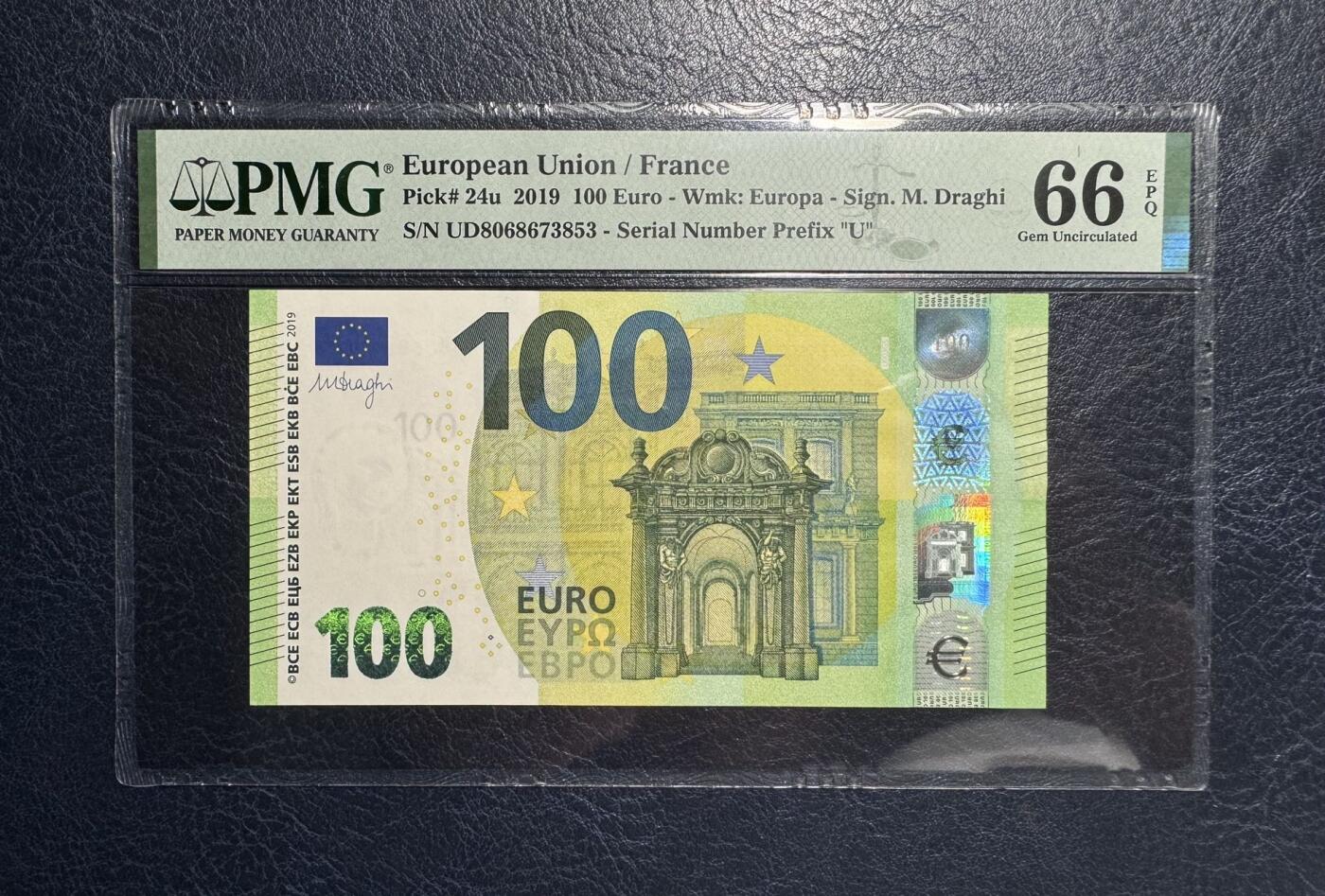 收藏联盟Quantum Auction 第379期拍卖  欧盟法国2019年100欧元 PMG66 号码无4
