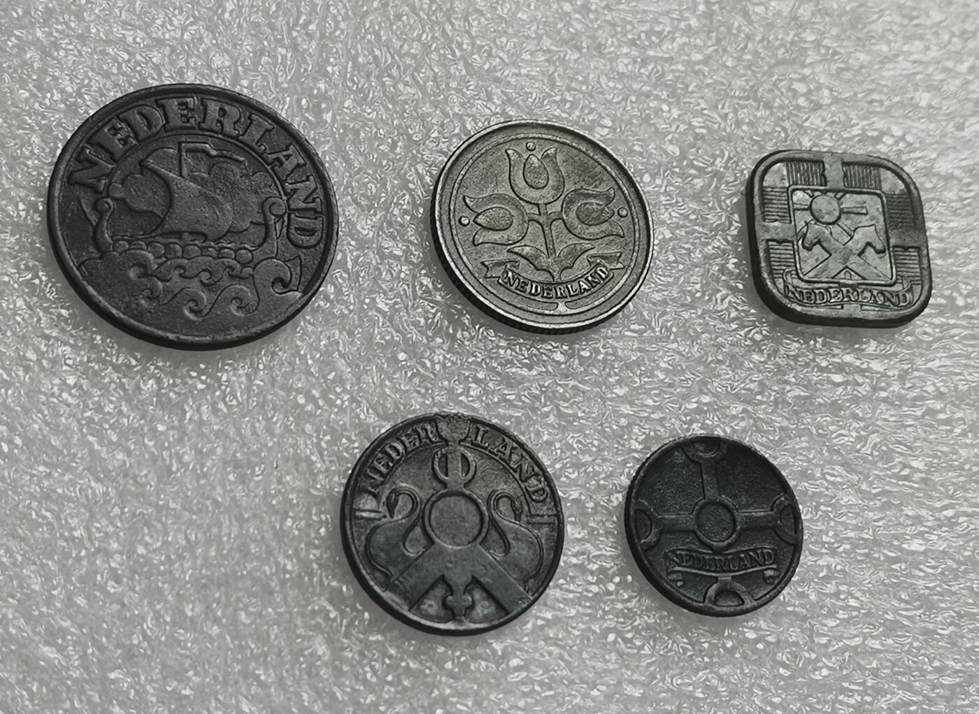 瓶子🏺第160期拍卖会  1941-1943年二战 德占荷兰锌币5枚一套 1分/2.5分/5分/10分/25分