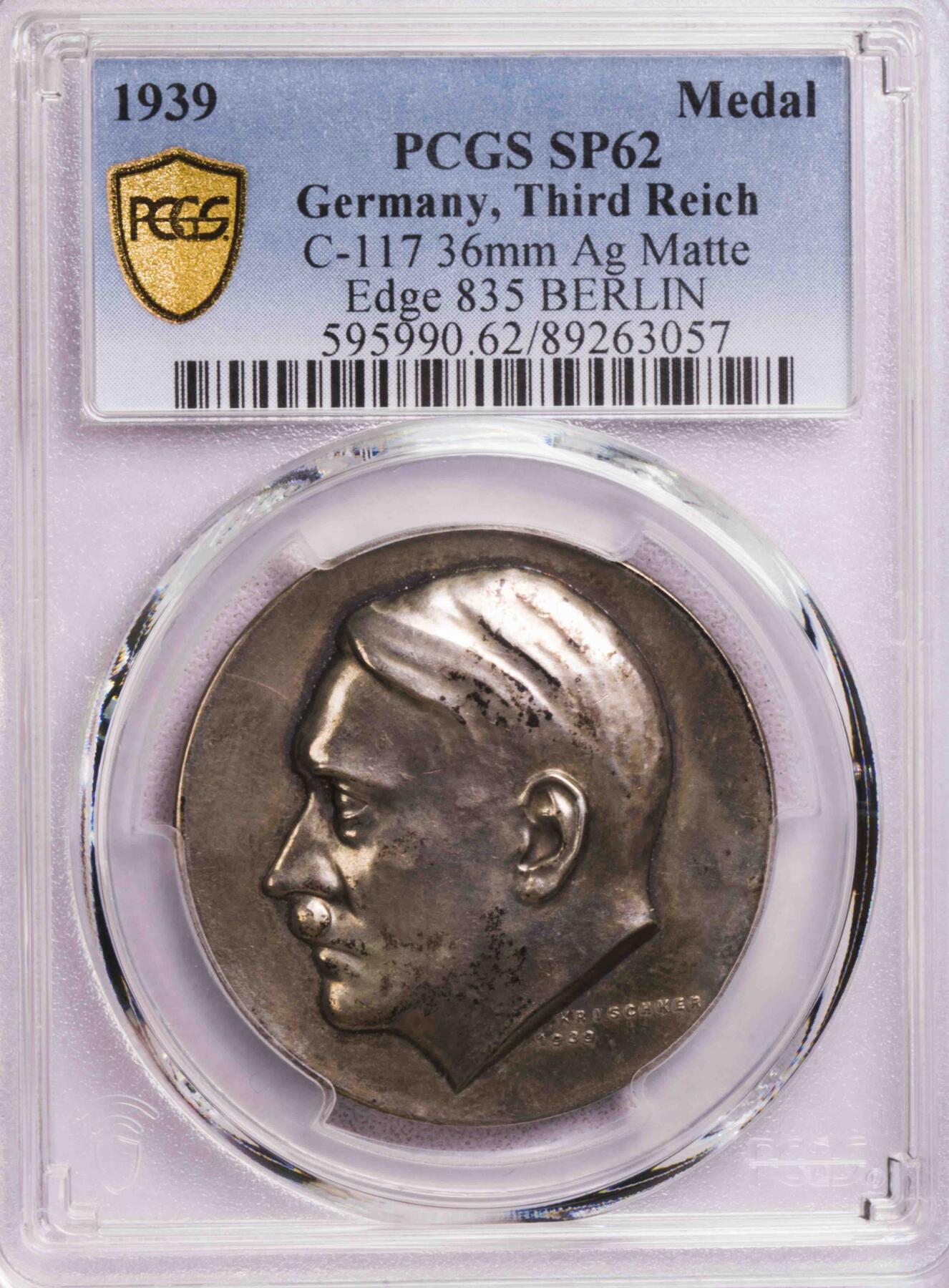 PCGS-SP62 1939德国小湖60大寿银章 包浆