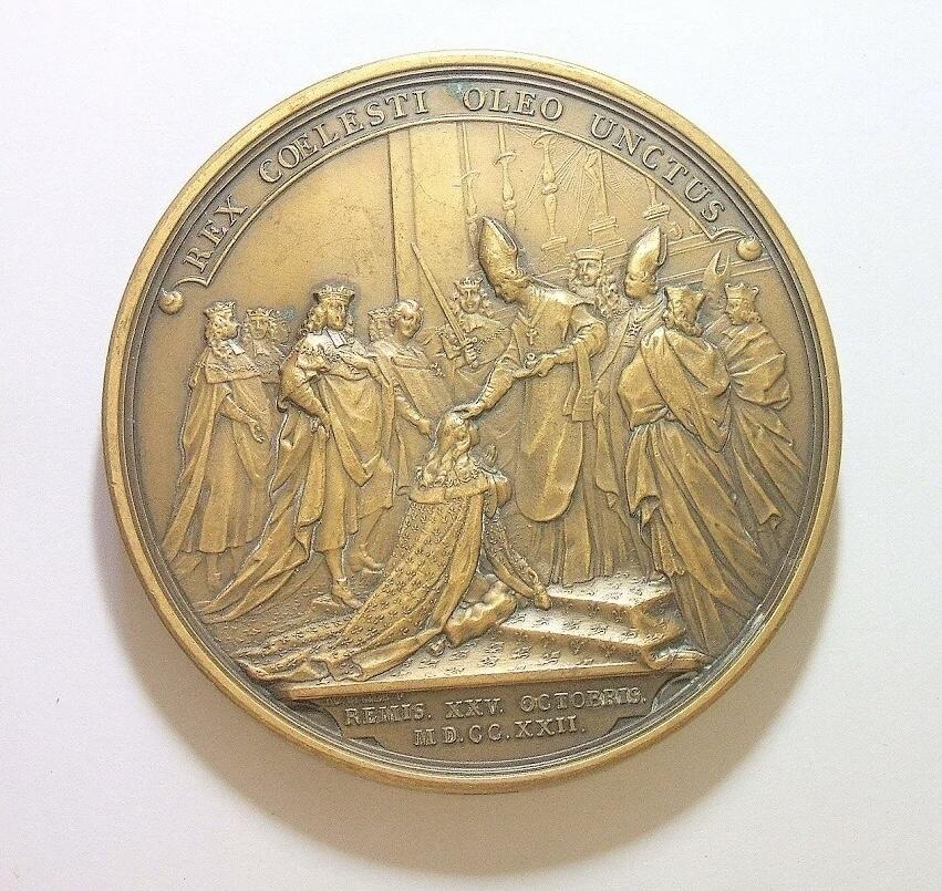 法国1722年 路易十五加冕仪式高浮雕精制超大铜章 72MM 210克