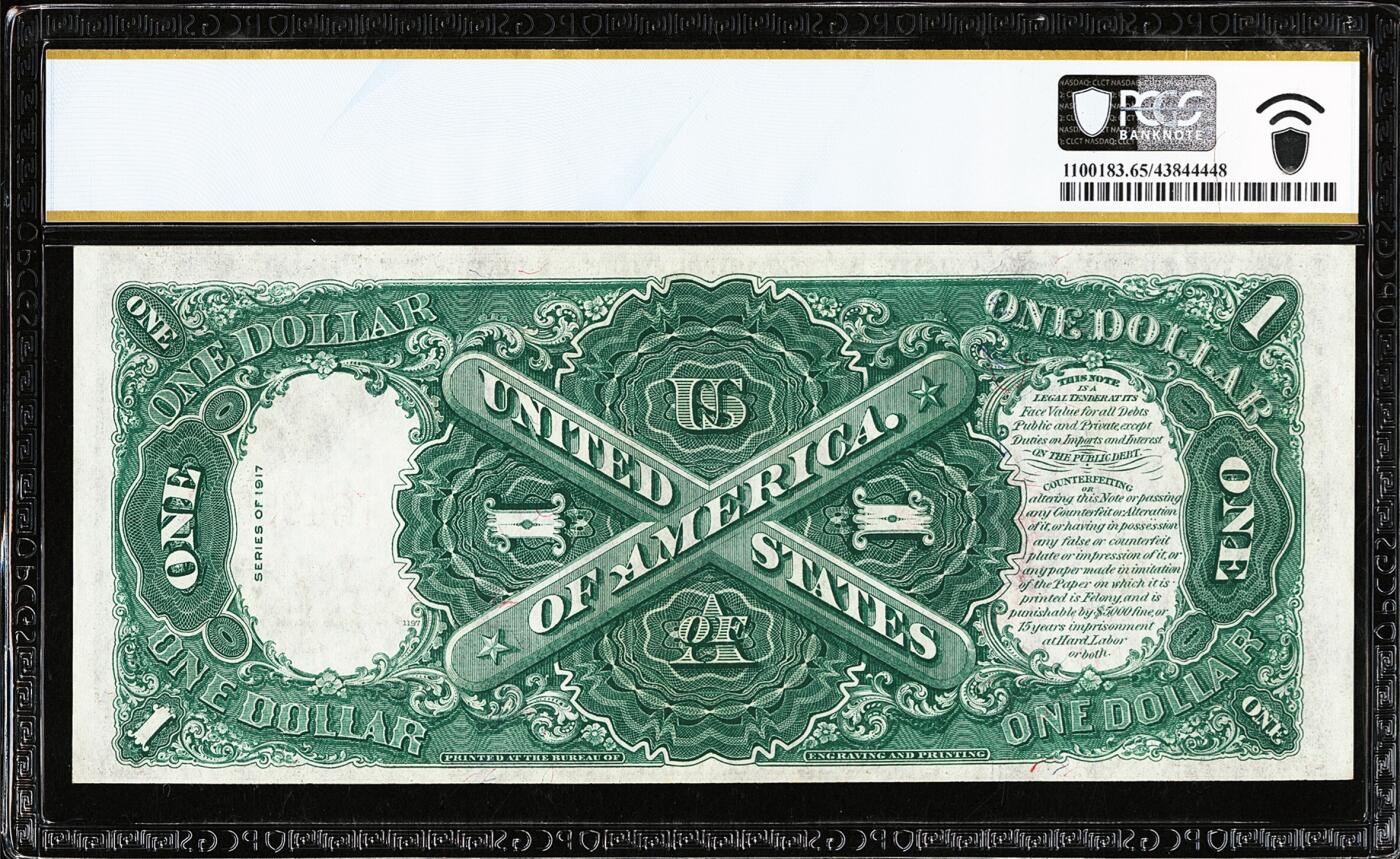 【Blue Auction】✨世界纸币精拍第551期【精】  【特殊标 2022年美国长滩钱币博览会展览品 短号版较少见】美国联邦政府 1917年1美金 PCGS65EPQ 绝品 大票幅 双面雕刻精美绿钞 票面状态佳 油墨非常好 用于展示 纸币描绘征服者登陆场景 华盛顿头像