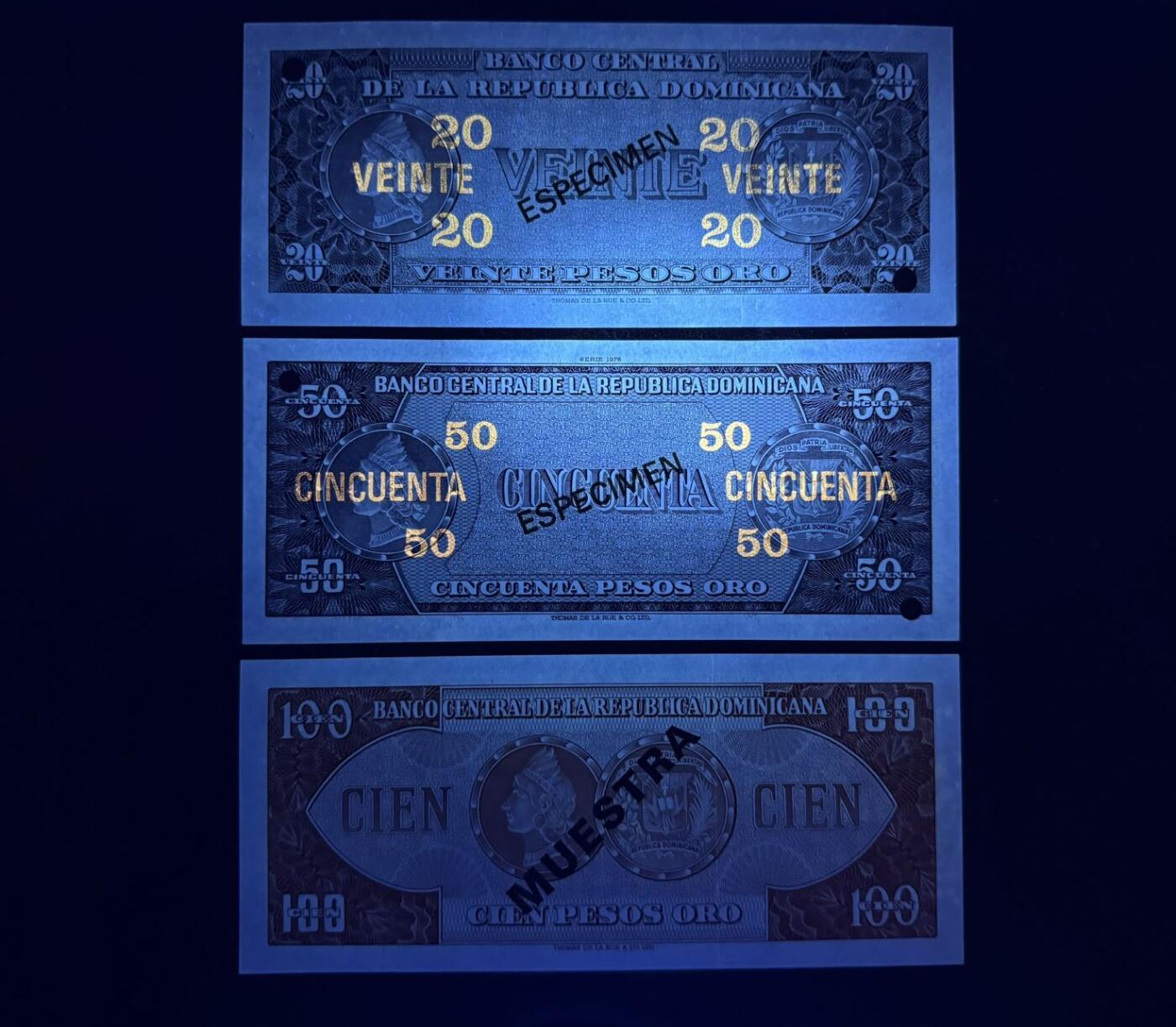 收藏联盟Quantum Auction 第379期拍卖  多米尼加共和国1964-74年1到100比索样票 品相UNC 100比索有潮斑 