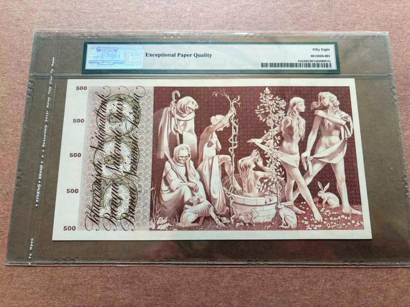 【Blue Auction】✨世界纸币精拍第551期【精】 【无47】瑞士 1973年500法郎 青春泉 超大票幅 PMG58EPQ 原票