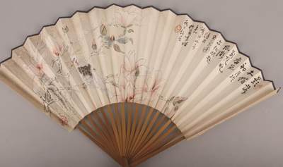 承乾2024金秋喜迎国庆文物拍卖 - 鸿逸山房主人《鹦鹉百合扇面》