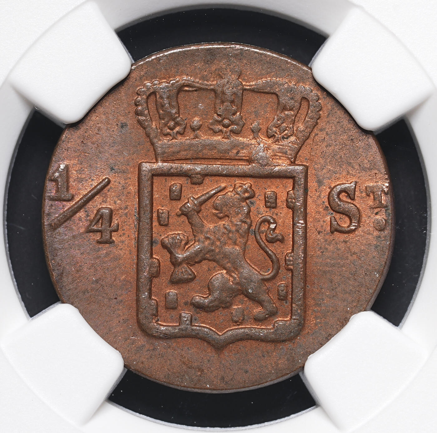 修遠堂世界钱币第四十一期 全场包邮 NGC MS63RB 1826年荷属东印度1/4 STUIVER铜币