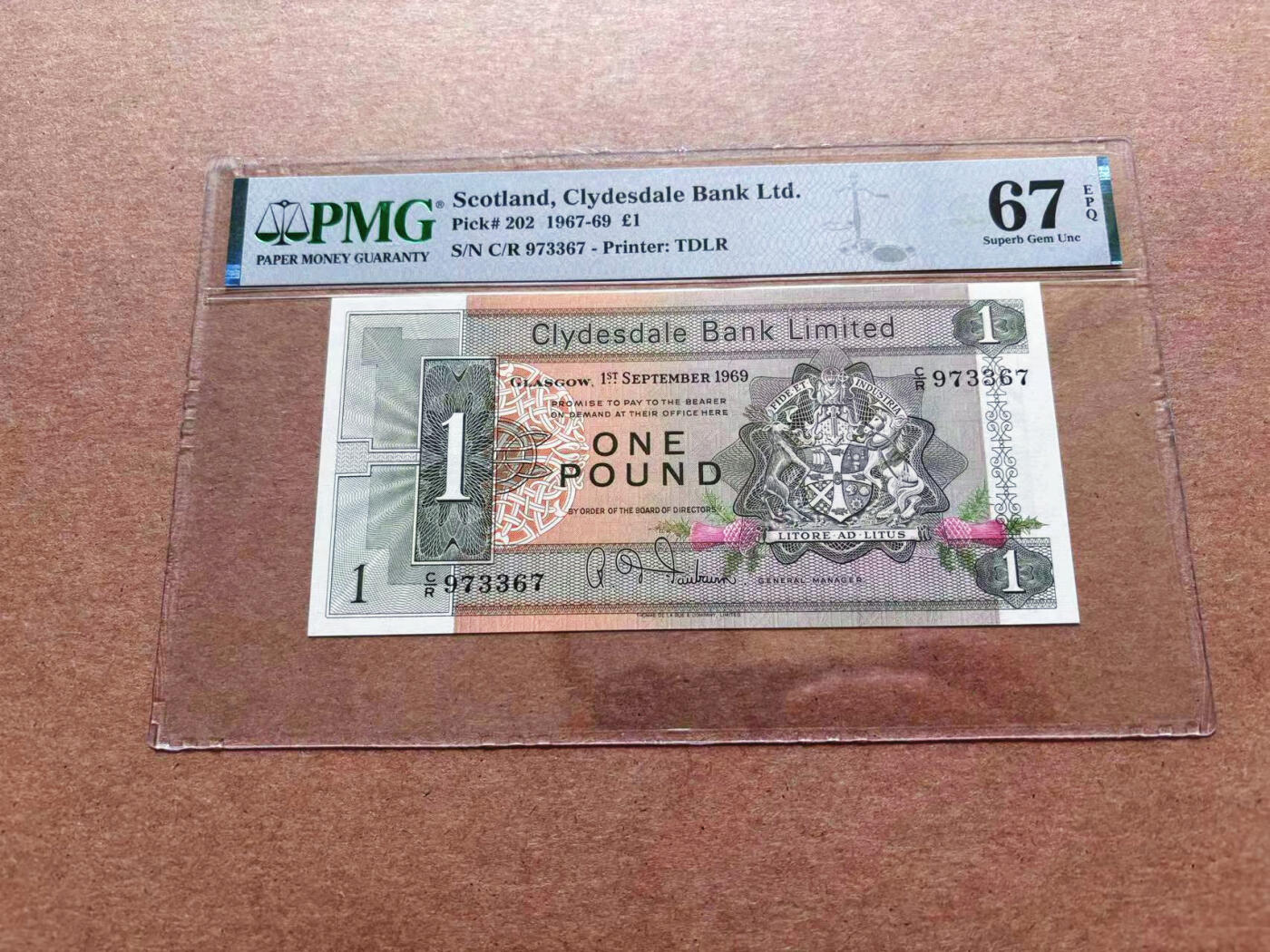 【Blue Auction】✨世界纸币精拍第551期【精】 苏格兰 1967-69年1镑 大船 PMG67EPQ 高分 