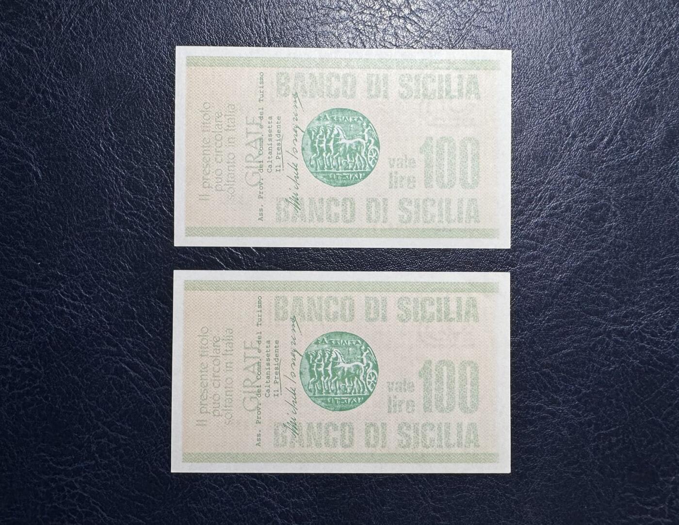 收藏联盟Quantum Auction 第379期拍卖  意大利1977年100里拉紧急币两张 品相全新UNC