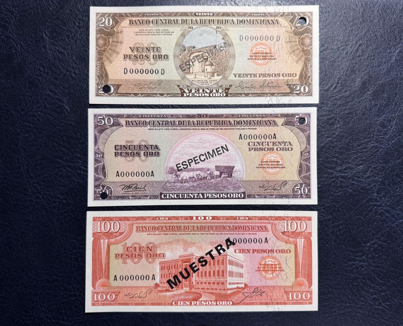 收藏联盟Quantum Auction 第379期拍卖  多米尼加共和国1964-74年1到100比索样票 品相UNC 100比索有潮斑 