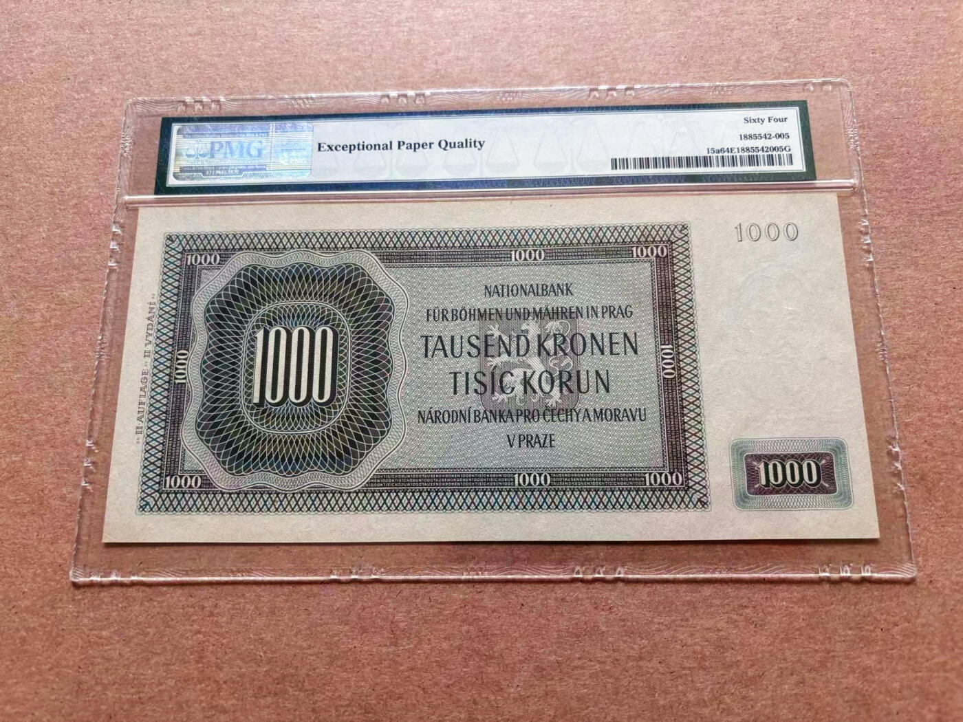 【Blue Auction】✨世界纸币精拍第551期【精】 【实钞】波西米亚 1942年1000克朗 大票幅 PMG64EPQ 