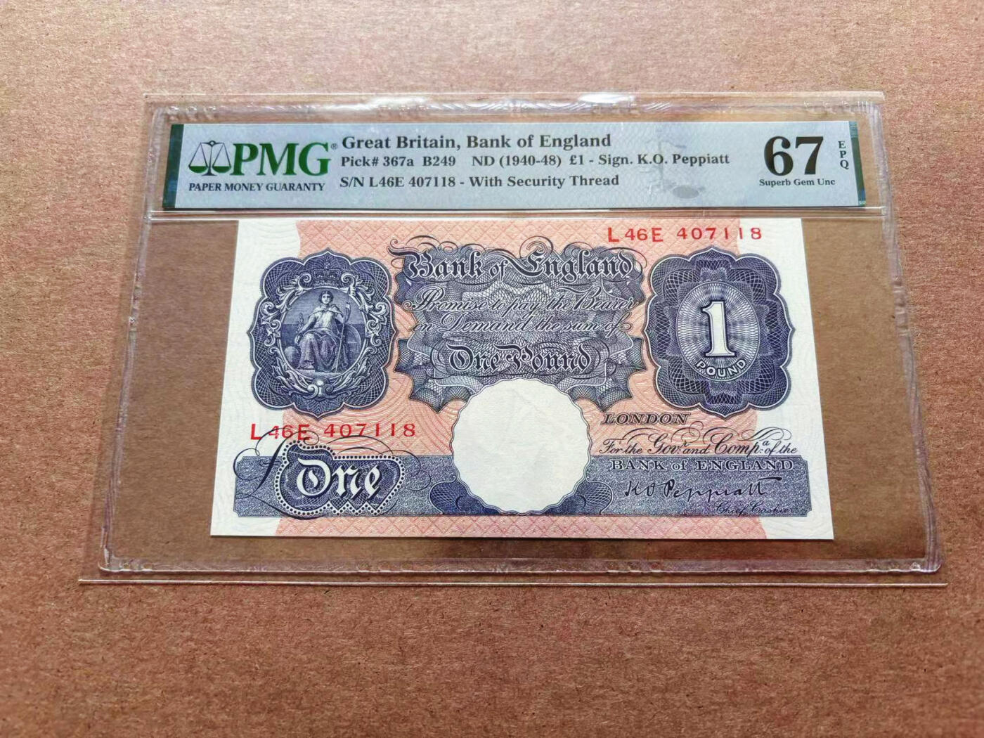 【Blue Auction】✨世界纸币精拍第551期【精】 英国 A序列 1940-48年1镑  PMG67EPQ 高分