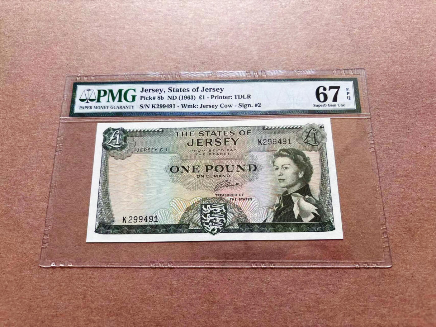 【Blue Auction】✨世界纸币精拍第551期【精】 泽西 1963年1镑 戎装女王 PMG67EPQ 高分 