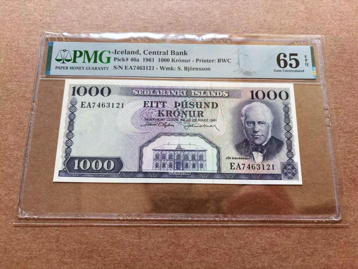 【Blue Auction】✨世界纸币精拍第551期【精】 冰岛 1961年1000克朗 BWC出品 PMG65EPQ 