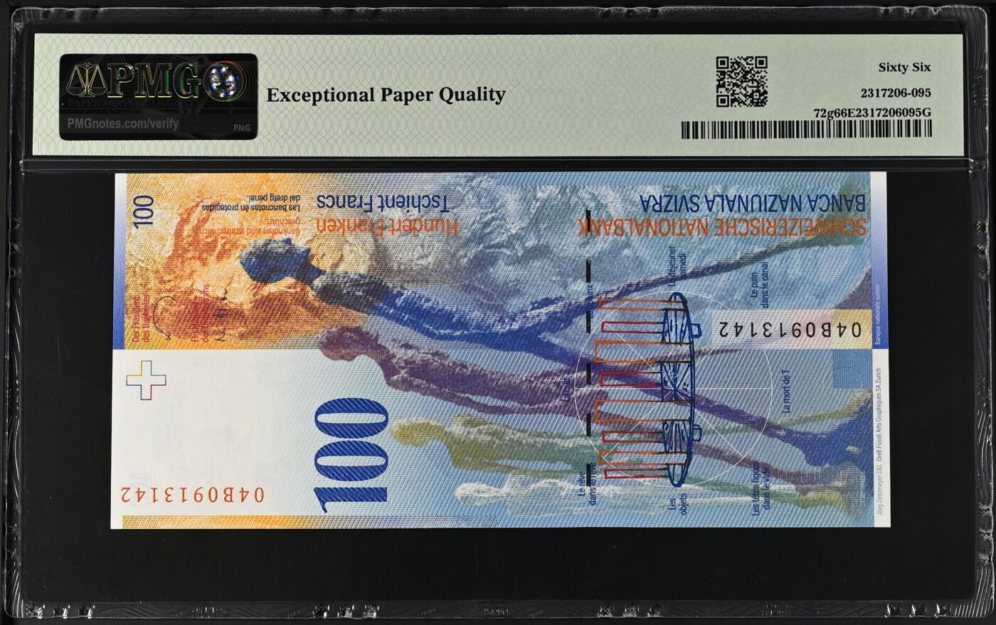 收藏联盟Quantum Auction 第379期拍卖  瑞士联邦2004年100法郎 PMG66  雕塑家 画家艺术家 贾科梅蒂