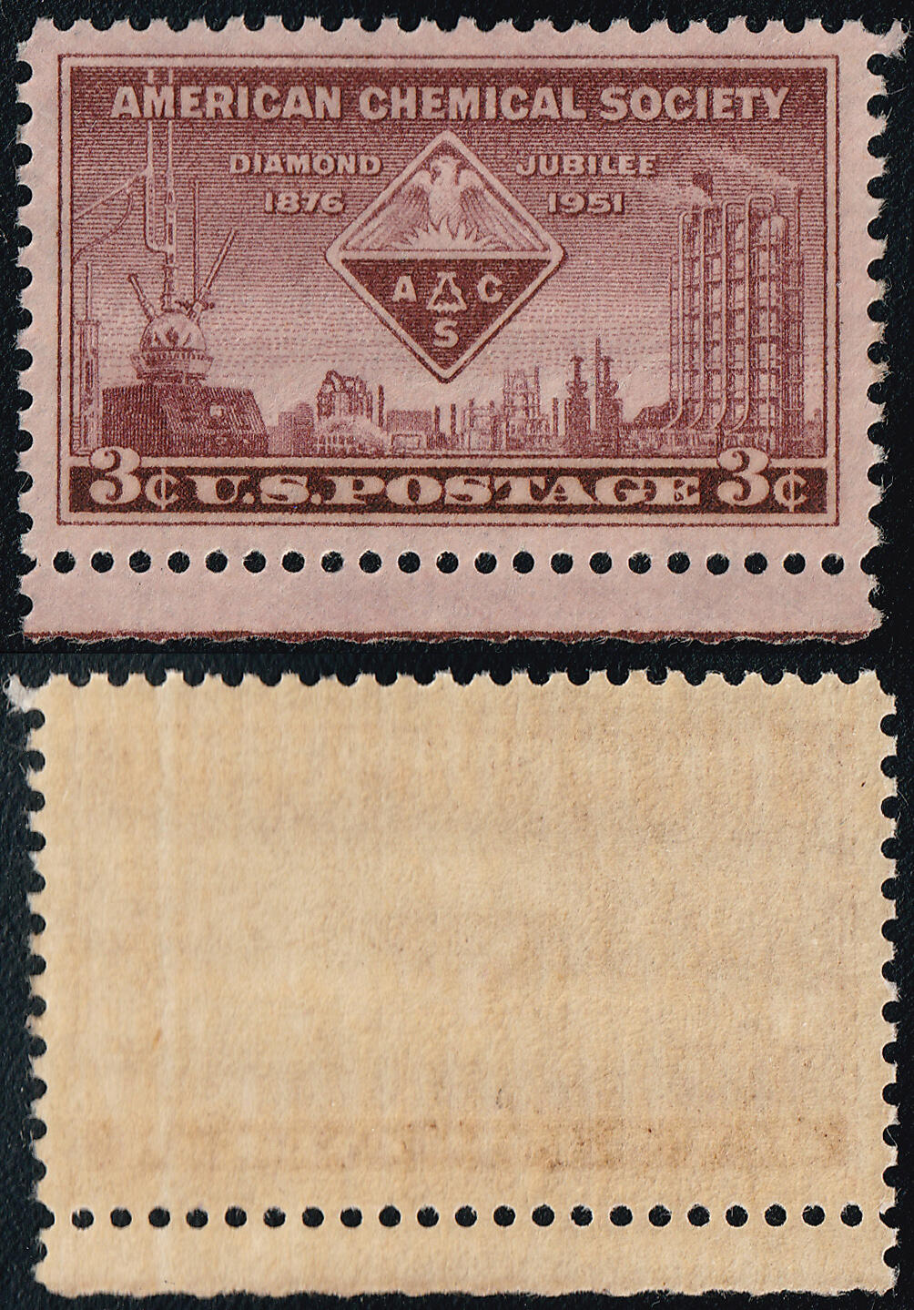洪涛臻品批发群 精选邮票限时拍卖第七百八十一期  美国1951年 化学协会75周年-化工厂建筑 雕版1全套带边 原胶全品！