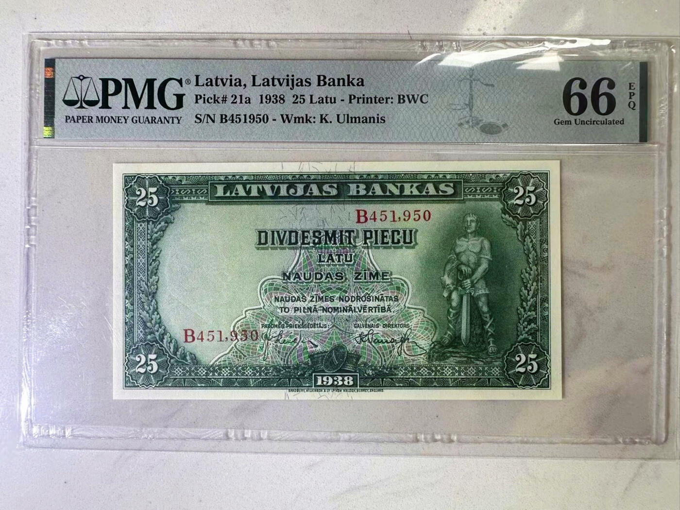 【Blue Auction】✨世界纸币精拍第551期【精】 拉脱维亚 早期 1938年25拉图 BWC出品 设计精美 PMG66EPQ 
