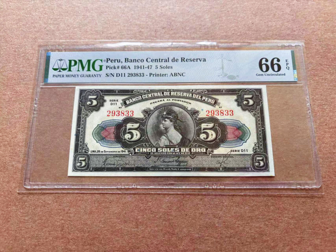 【Blue Auction】✨世界纸币精拍第551期【精】 【无47 实钞】秘鲁 1941-47年5索尔 PMG66EPQ 
